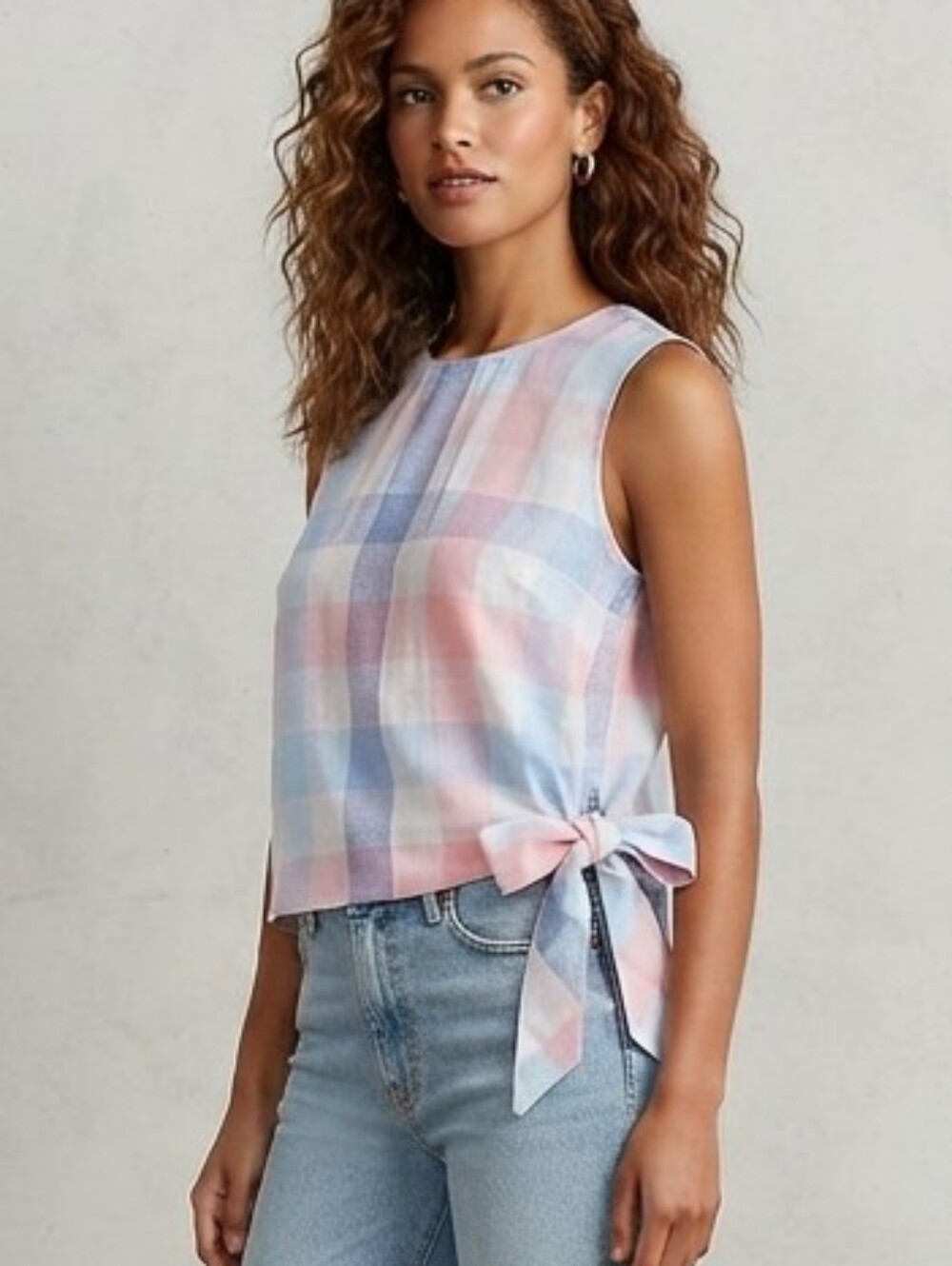 BRAND NEW NEVER WORN J.Crew JCREW Pastel Plaid Sleeveless Top  Side Tie Sz 14